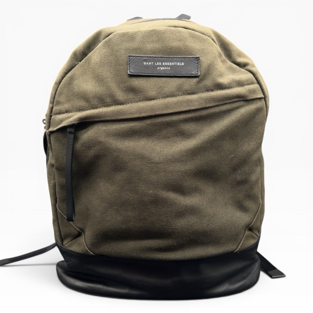 WANT Les Essentiels Kastrup Backpack Olive Green Organic Canvas Leather Trim